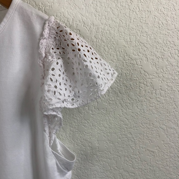 Kate Spade Eyelet Mixed Media Tee In White - Picture 2 of 6